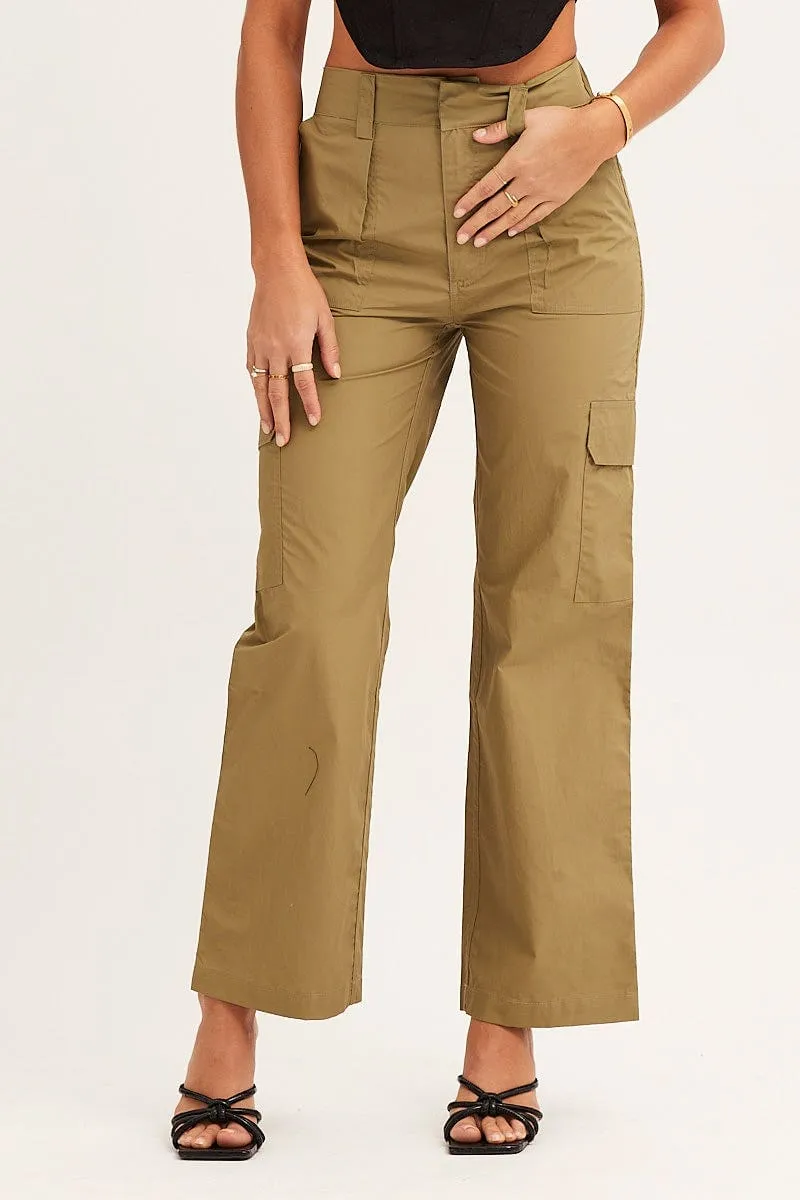 Snag Proof Fabric Movement Ease Green Cargo Pants Mid Rise