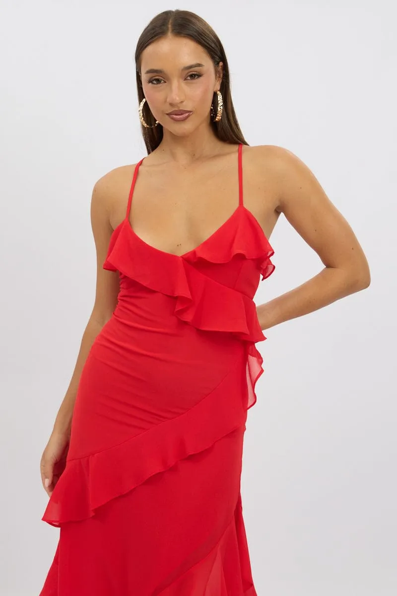 Castle Gate Red Midi Dress Ruffle Detail