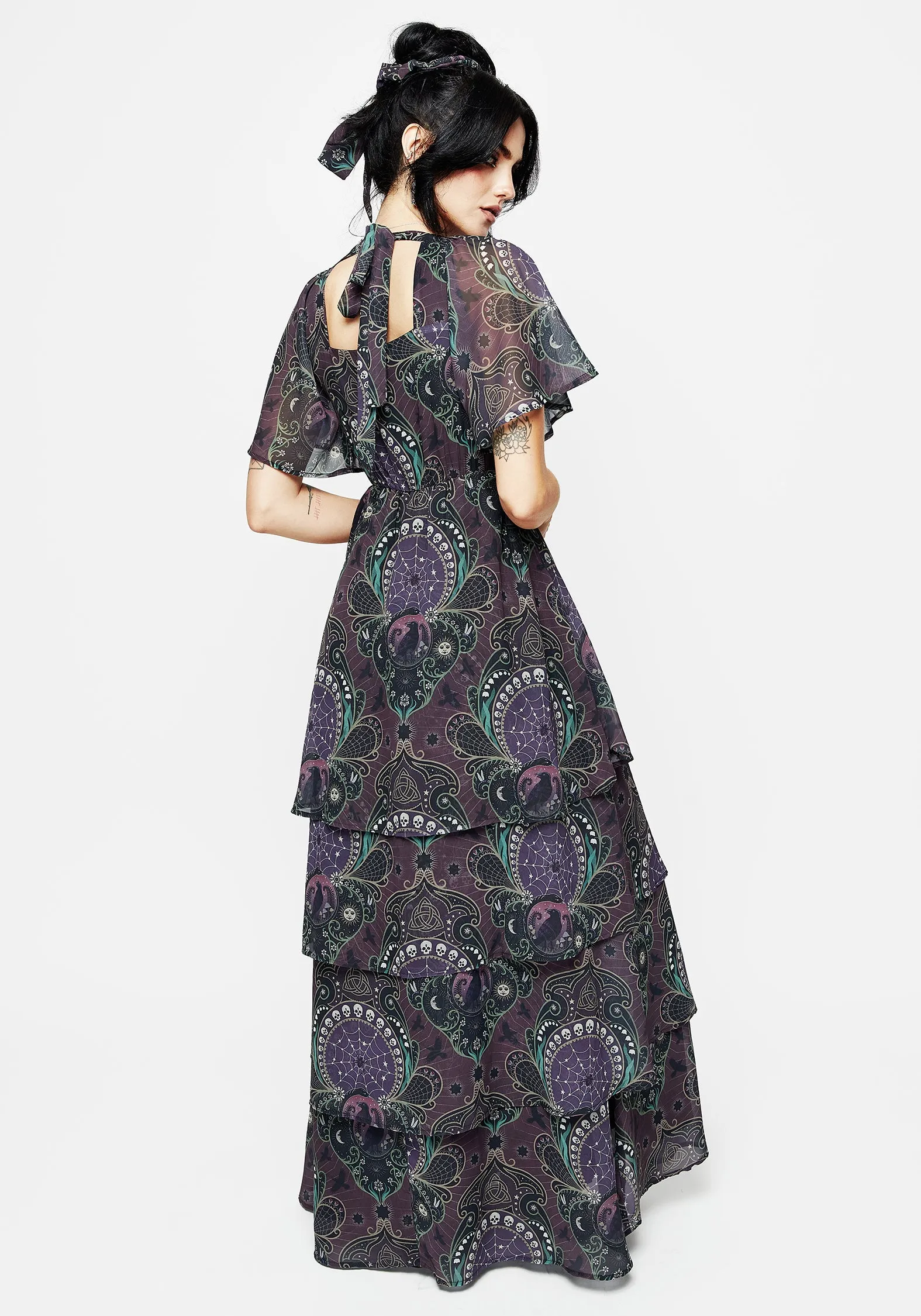Clarette Chiffon Angel Sleeve Tiered Gown Street Glow Candle Hour