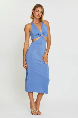 Blue Midi Dress Sleeveless Mediterranean Cool