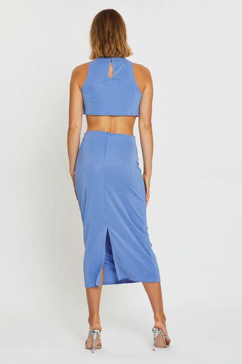 Blue Midi Dress Sleeveless Office To Out Meadow Bloom