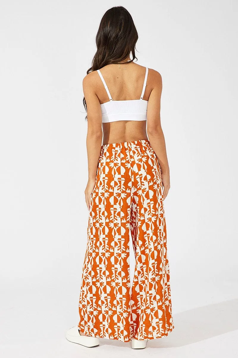 Perfect Movement Beige Abstract Wide Leg Pants High Rise