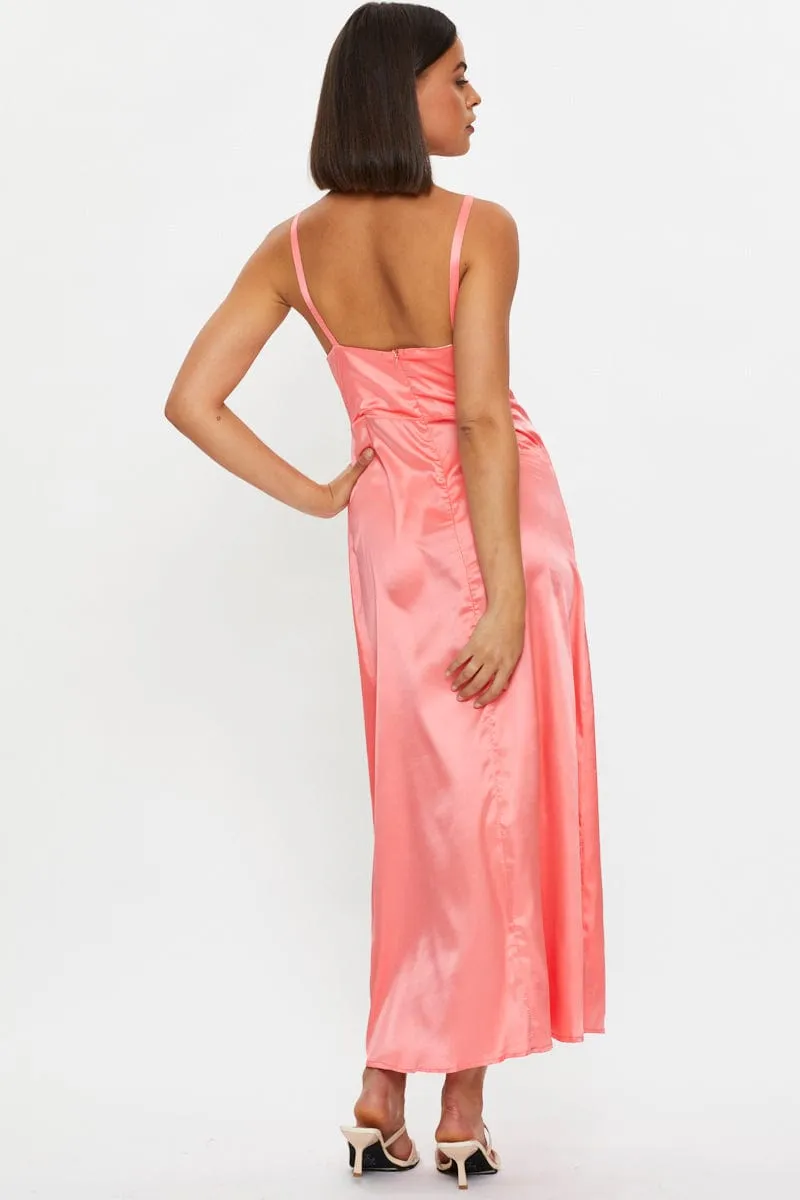 Tulle Light Autumn Stroll Brown Tie Front Satin Midi Dress