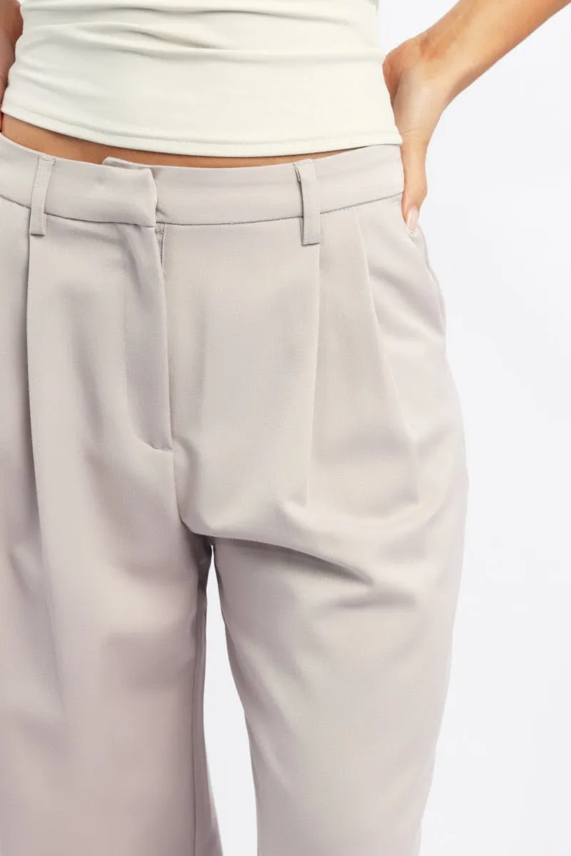 Beige Wide Leg Pants High Rise RecyclablePackaging