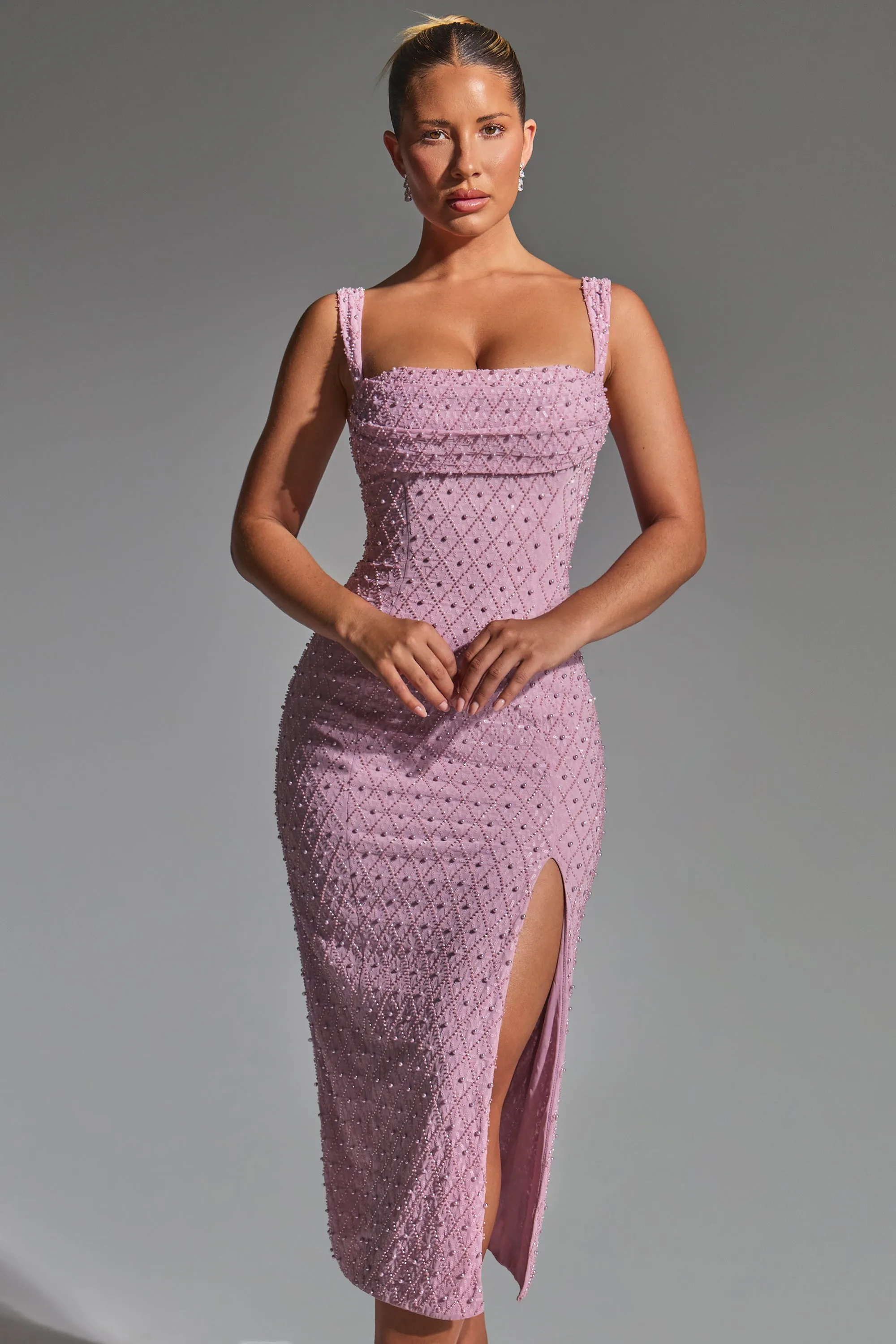 Comfortable Jacket All Day Embellished Cowl-Neck Midaxi Dress in Mauve
