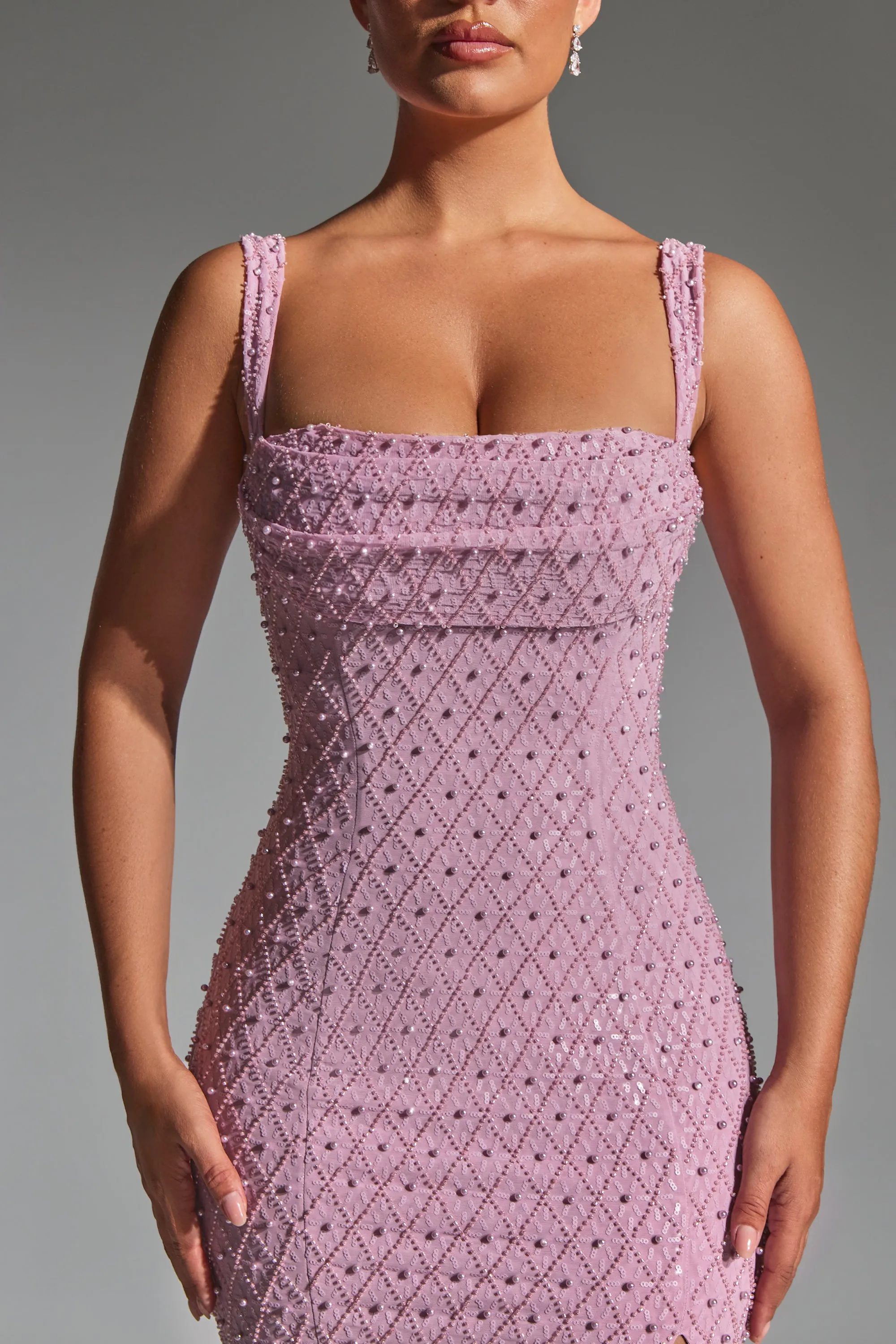 Embellished Cowl-Neck Midaxi Dress in Mauve Comfort sleepwear