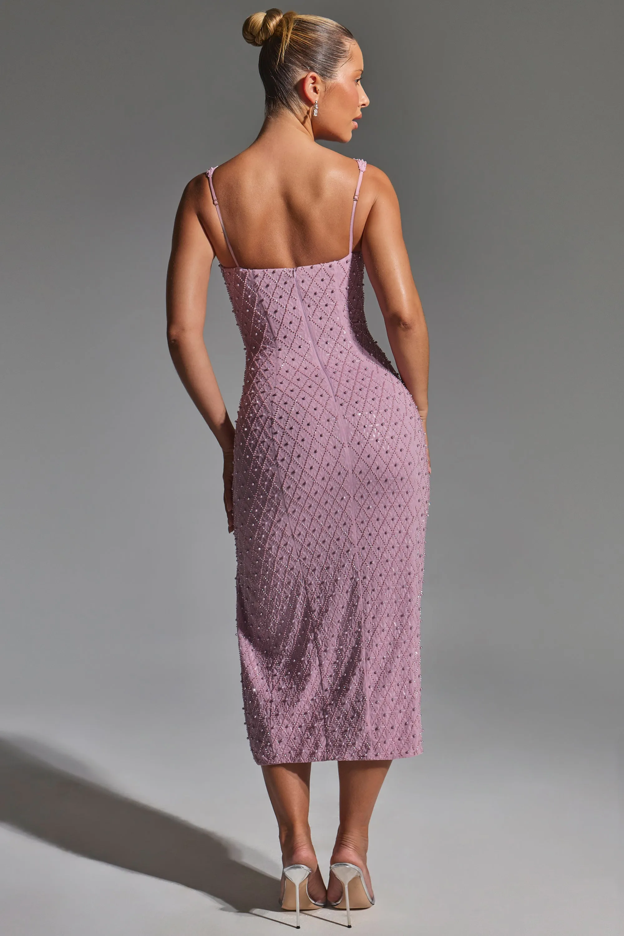 Embellished Cowl-Neck Midaxi Dress in Mauve Free Shape