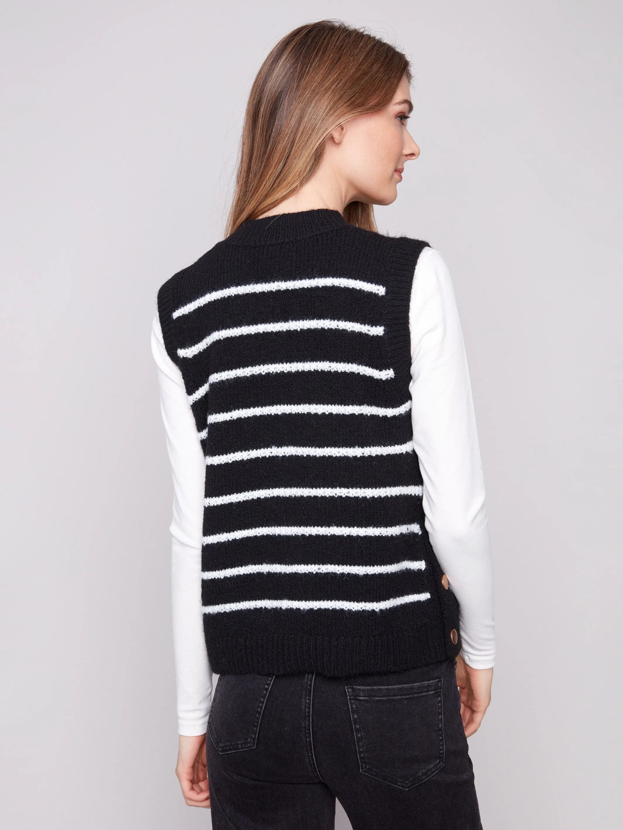 Essential Knit Cold Weather Knitwear Striped Sleeveless Sweater Vest - Black