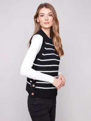 Chilly Weather Fashion Striped Sleeveless Sweater Vest - Black