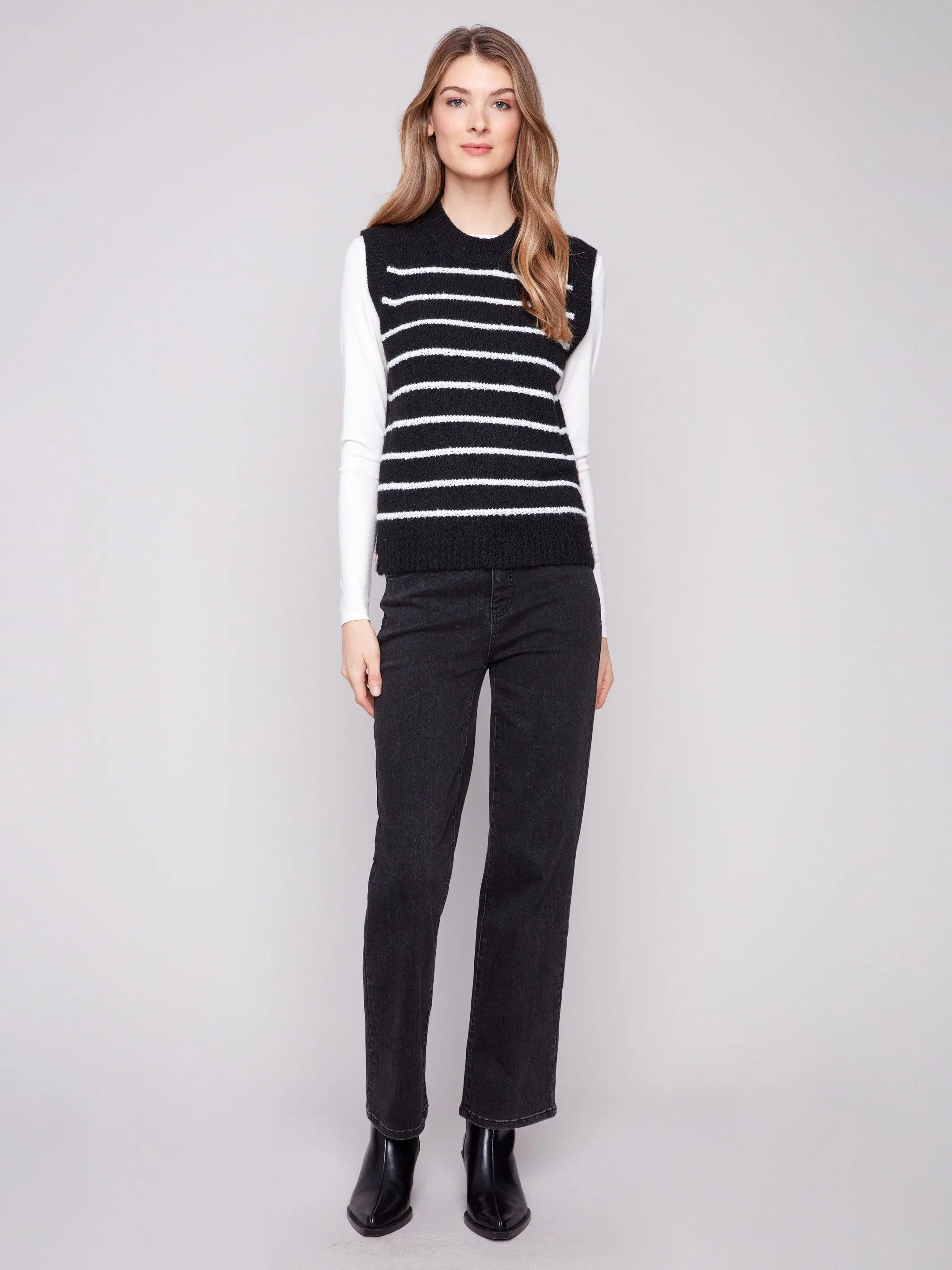 Cozy Fashion Trendy Design Striped Sleeveless Sweater Vest - Black