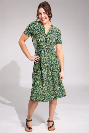 Printed Slinky Dress | Green Pink Flower | 7421A1 EcoDye Process