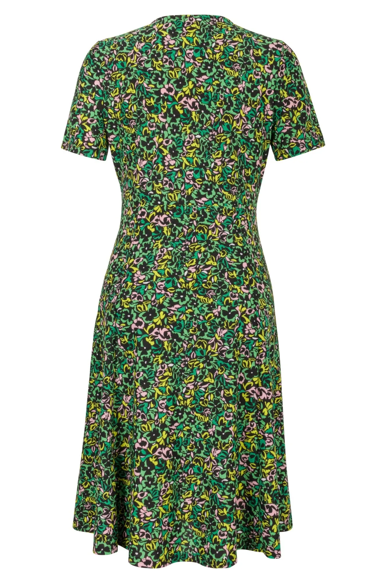 Printed Slinky Dress | Green Pink Flower | 7421A1 Permanent Crease