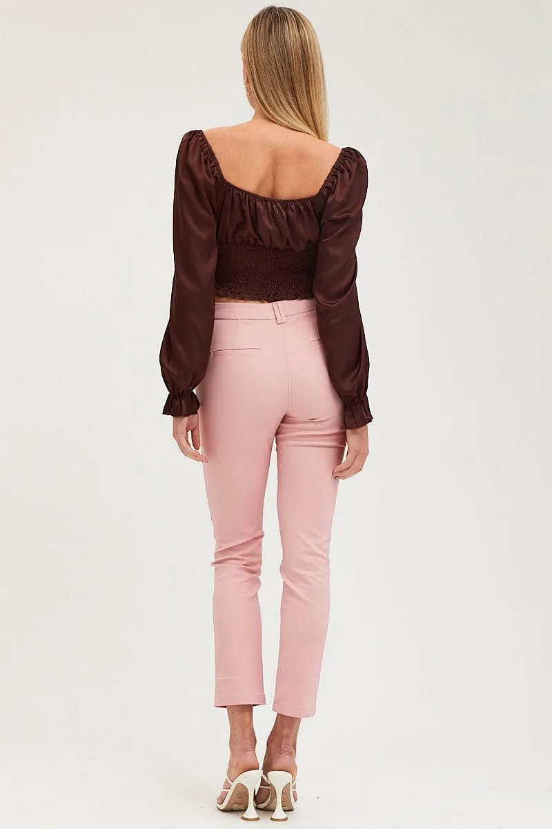 Pink Slim Pants High Rise Workwear Ripstop Fabric Technology