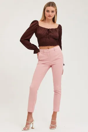 Pink Slim Pants High Rise Workwear Trendy Waist