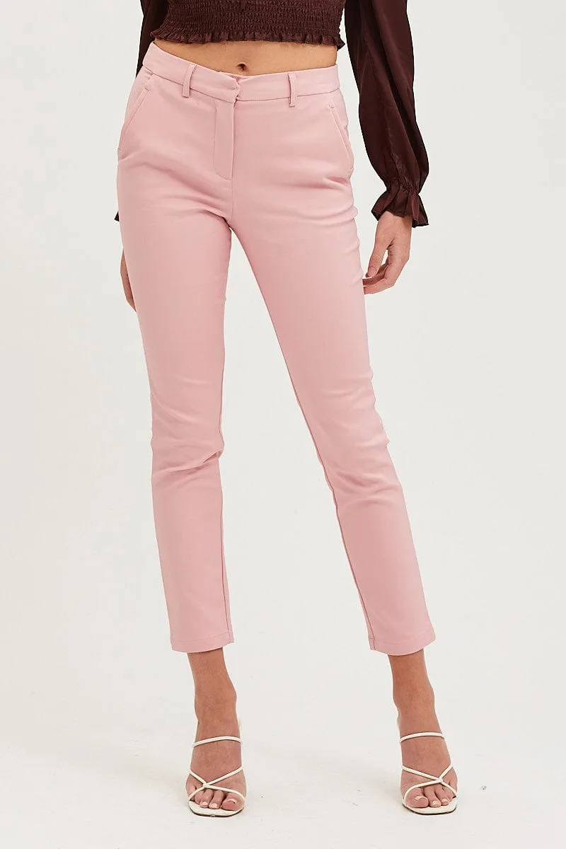 Laser Cut Perforations Layering Comfort Pink Slim Pants High Rise Workwear
