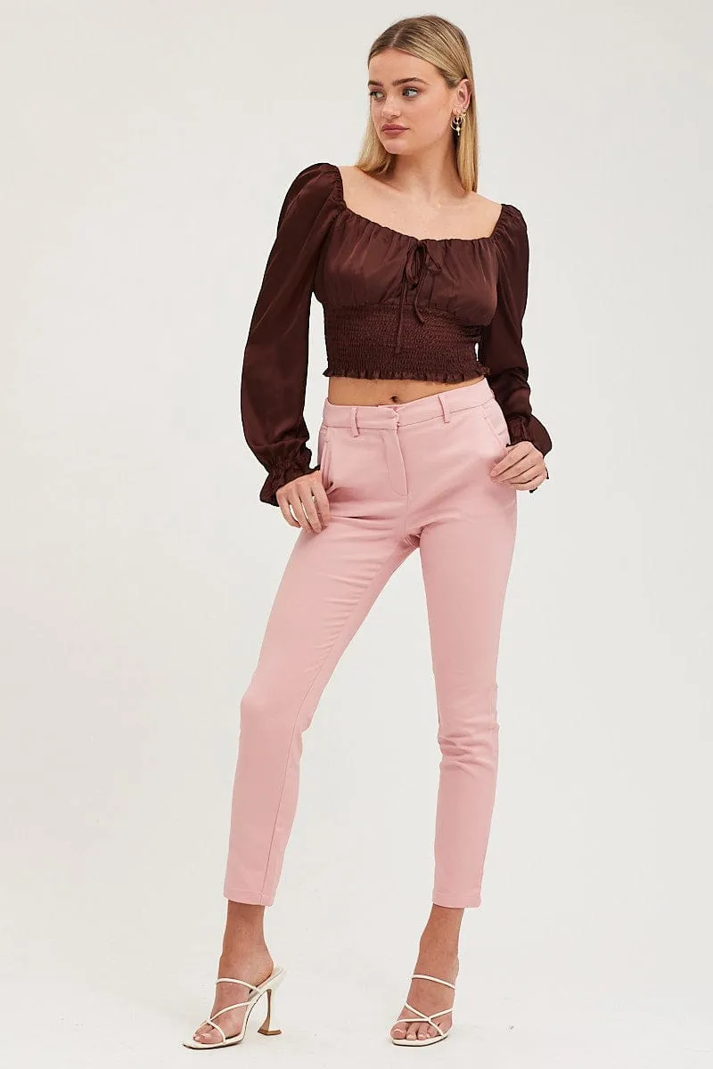 Pink Slim Pants High Rise Workwear Casual Layering Lightweight insulation