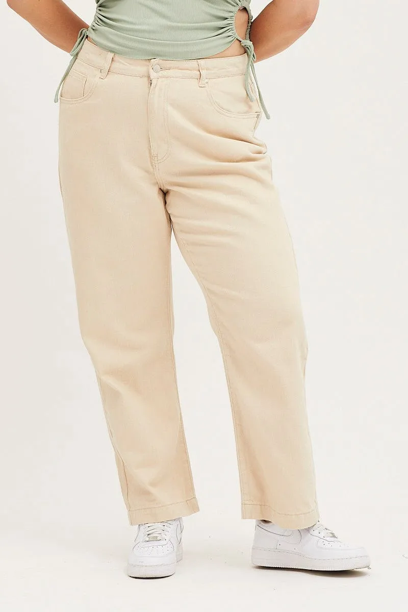 Beige Denim Jean High Rise Wide Leg City Walk Autumn Days Lightweight