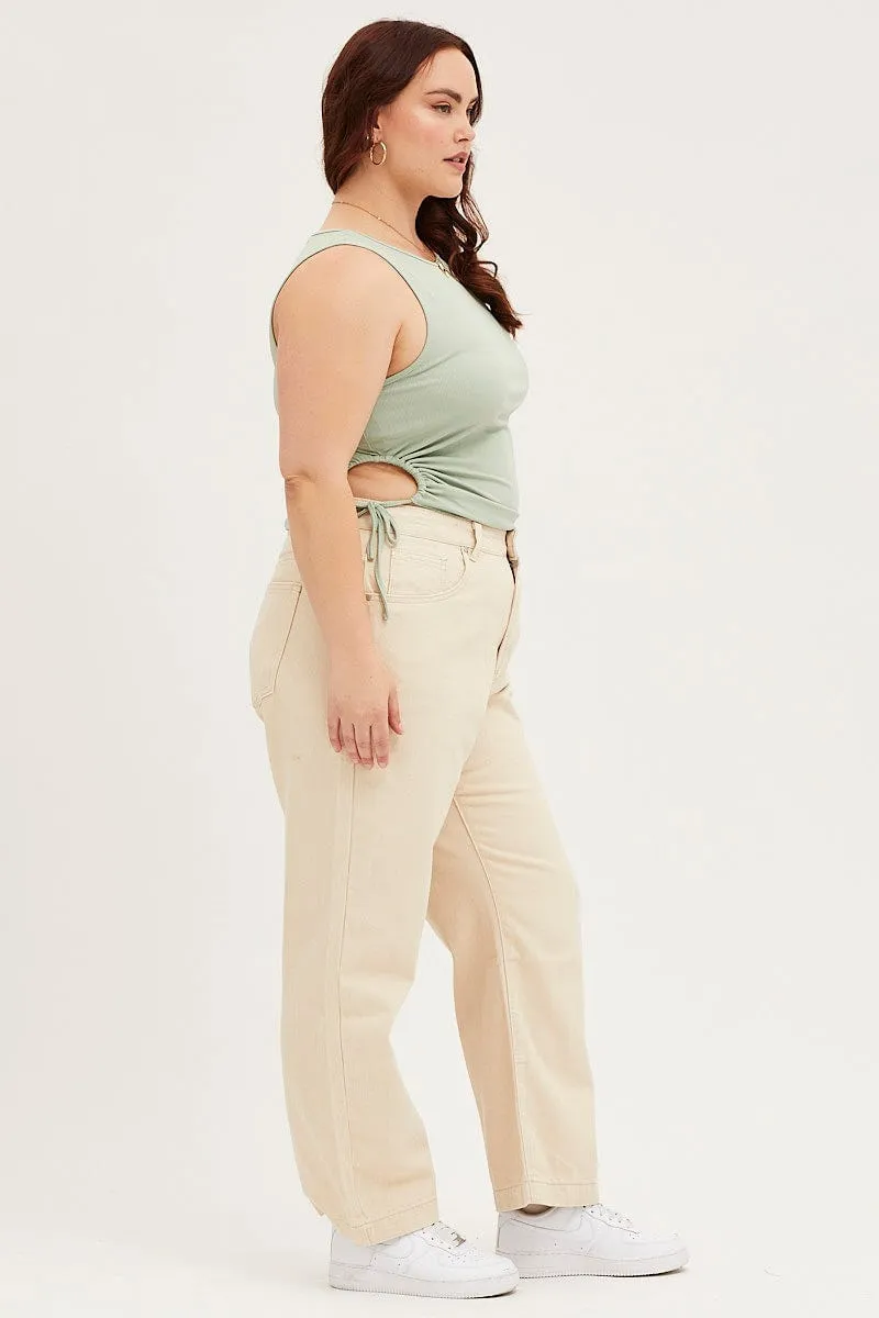 Beige Denim Jean High Rise Wide Leg standard fit