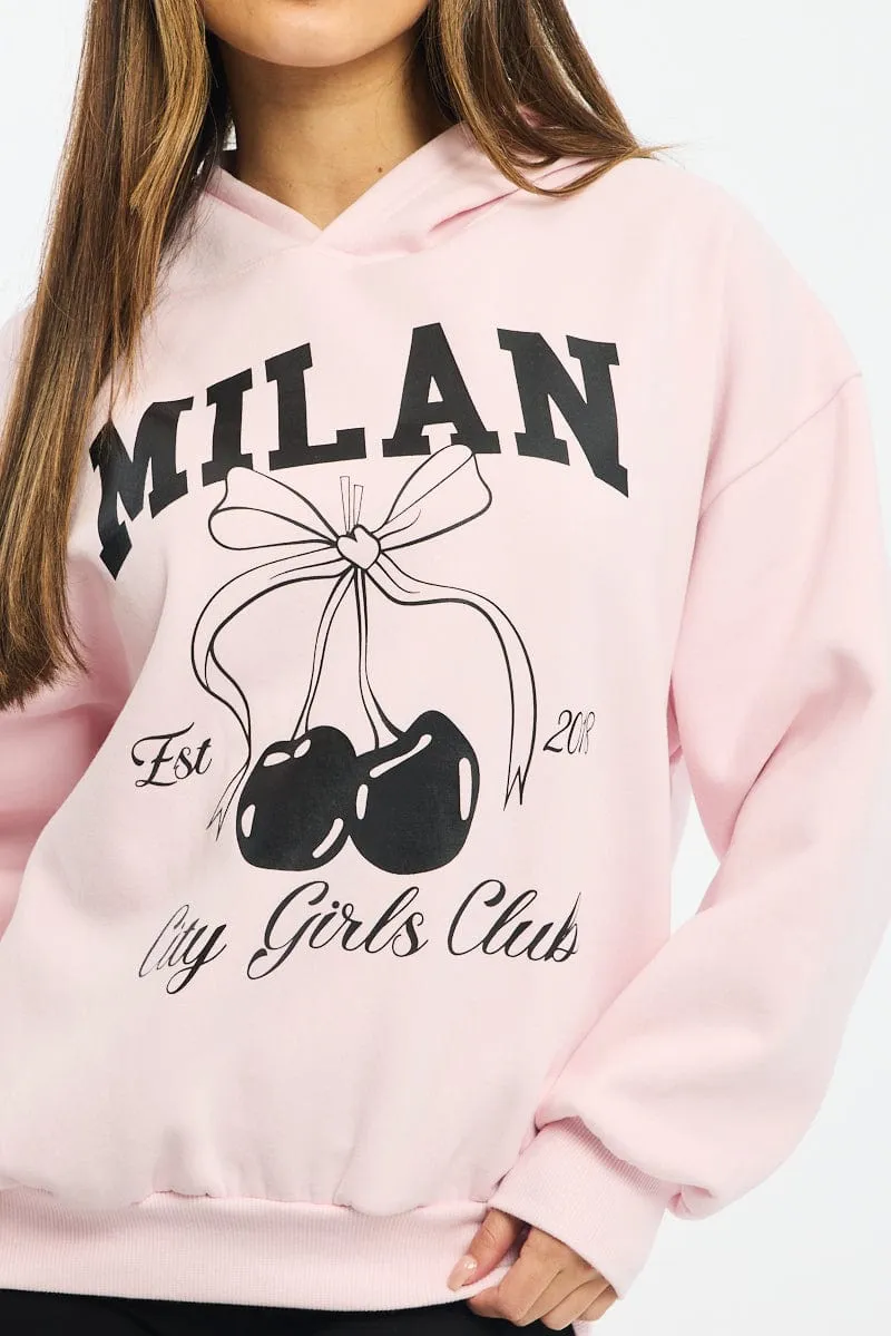 Relaxed Look Thin Pink Graphic Sweater Long Sleeve