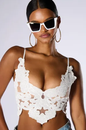 IN THE GARDEN VELVET BRALETTE TOP IN WHITE Anti Slip Bands Concealable