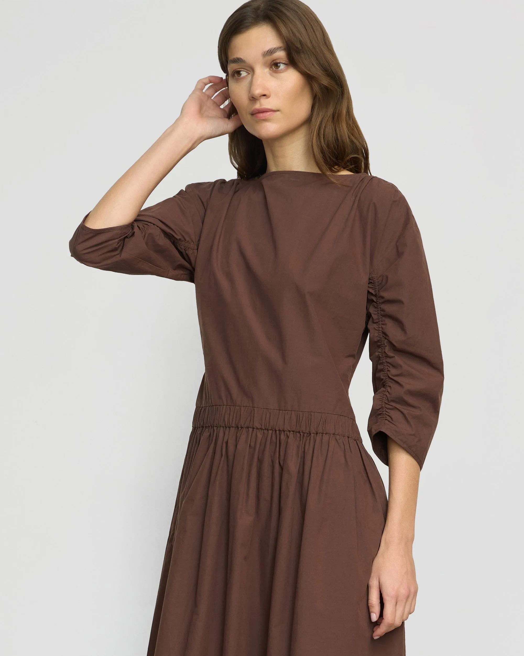 Natalia Cotton Ruched-Detail Dress Denim style World Edge