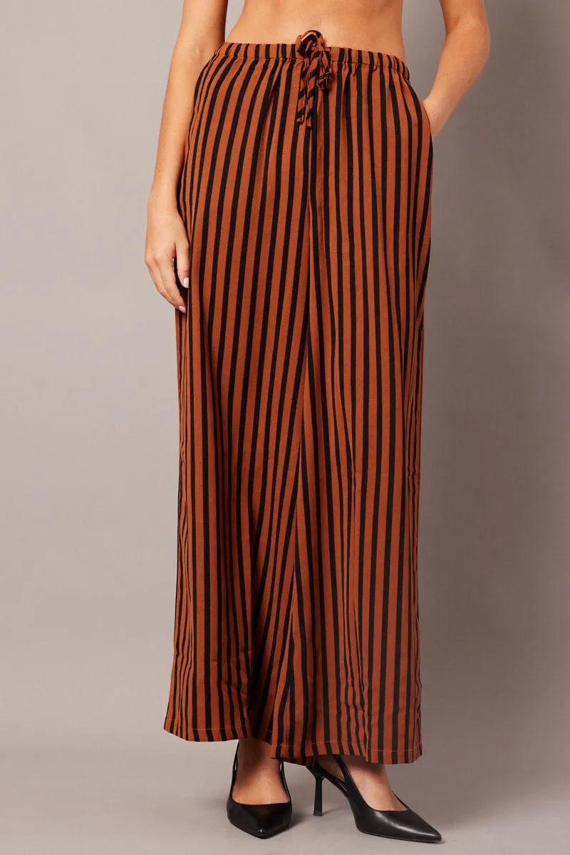 stain resistant coating Brown Stripe Wide Leg Pants High Rise
