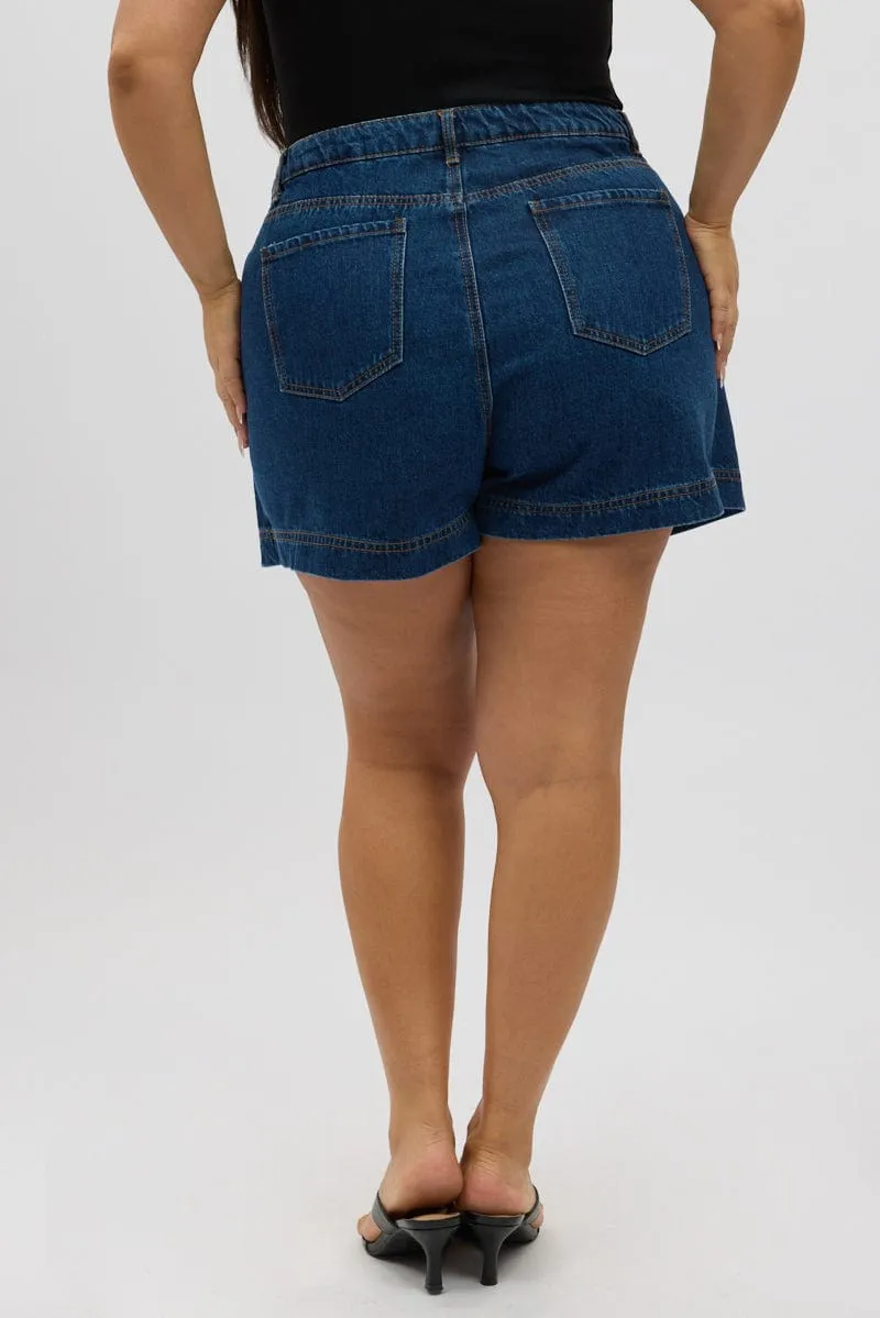 Denim Skorts High Rise button detail Minimal Vibe