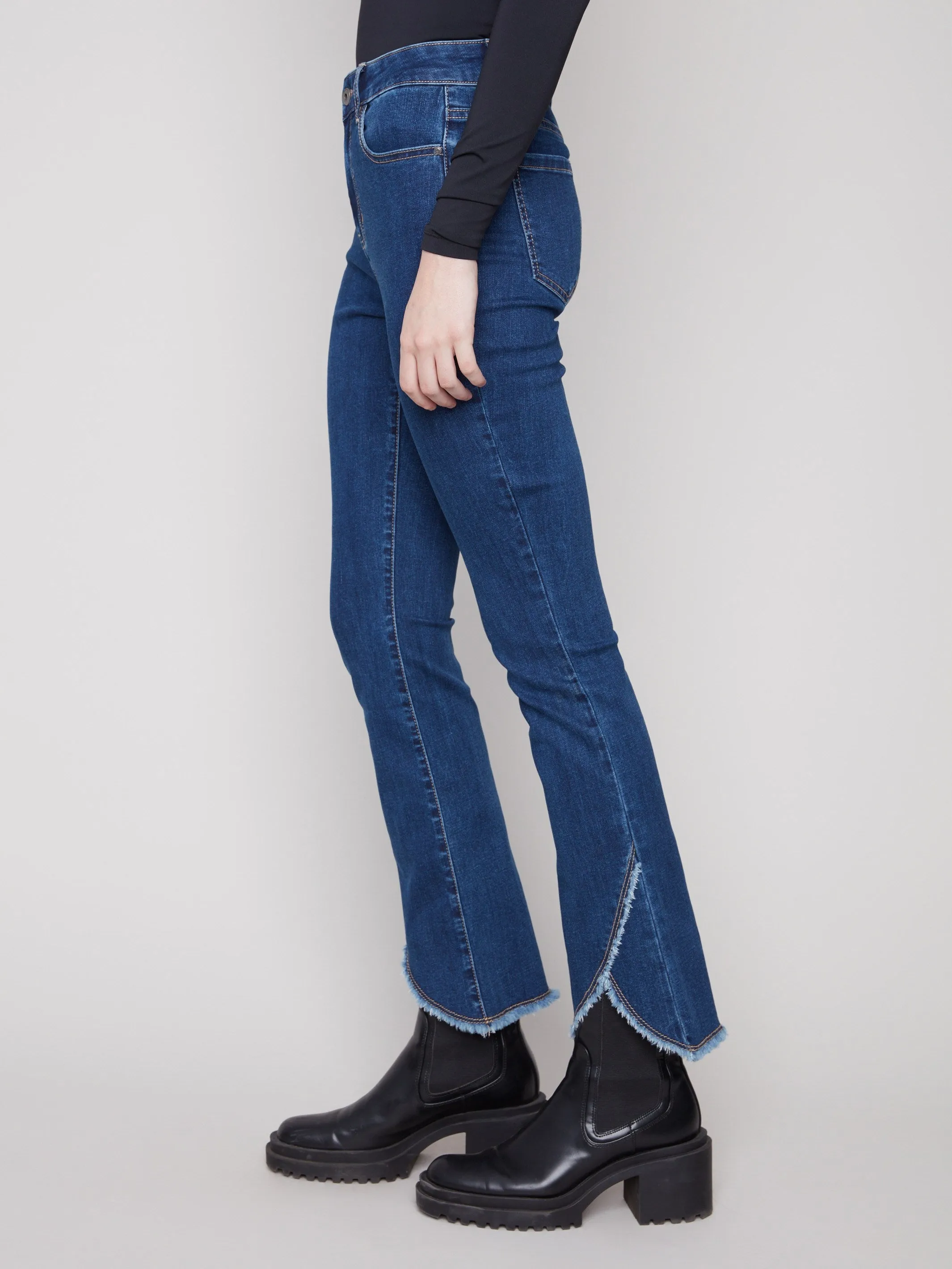 Garment Washed Softness Date Night Daily Wear Front Tulip Hem Jeans - Indigo