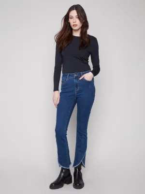 Urban Casual Modern Vibes Front Tulip Hem Jeans - Indigo