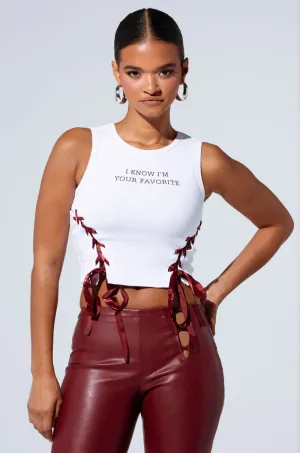 Compression Support Build I KNOW I'M YOUR FAVORITE LACE UP CROPPED TANK