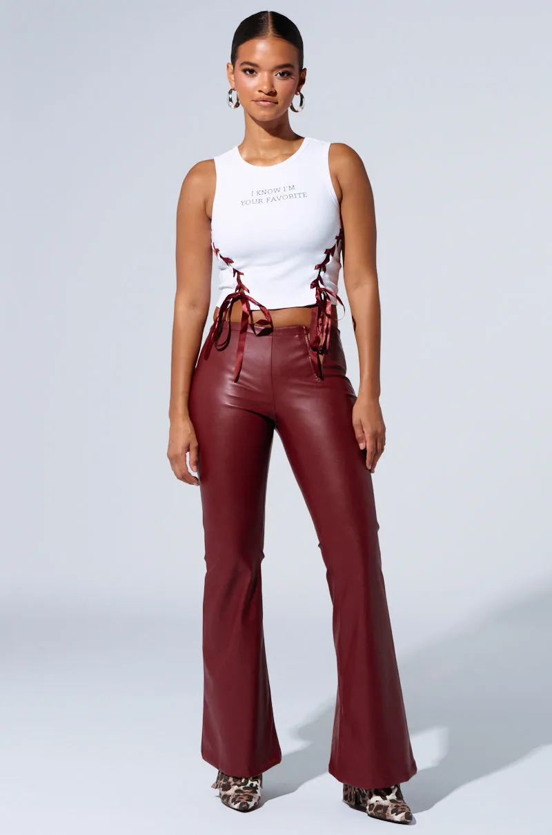 I KNOW I'M YOUR FAVORITE LACE UP CROPPED TANK Battle - tested Layer Fresh