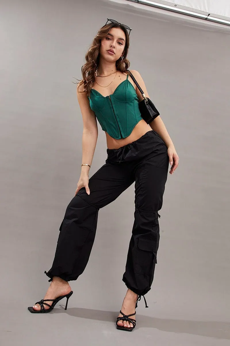 Black Cargo Parachute Pants Relaxed Cozy Touch Flexible Cut
