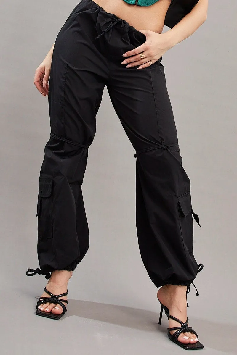 Quick drying material Active Stretch Black Cargo Parachute Pants Relaxed