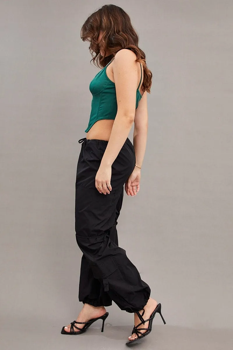 Black Cargo Parachute Pants Relaxed Street Active