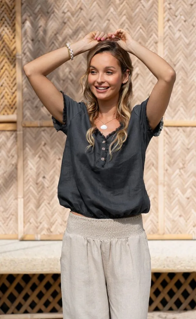 Active Style Vivre Linen and Cotton Blouse Charcoal