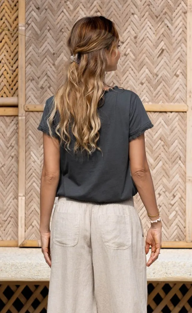 Sporty Comfort Wear Comfort and style Vivre Linen and Cotton Blouse Charcoal