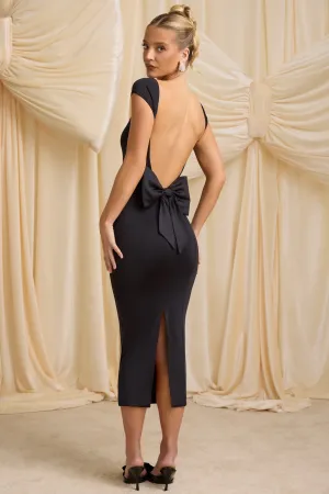 Slinky Jersey Bow-Detail Midaxi Dress in Black Warm Jacket Music Mood