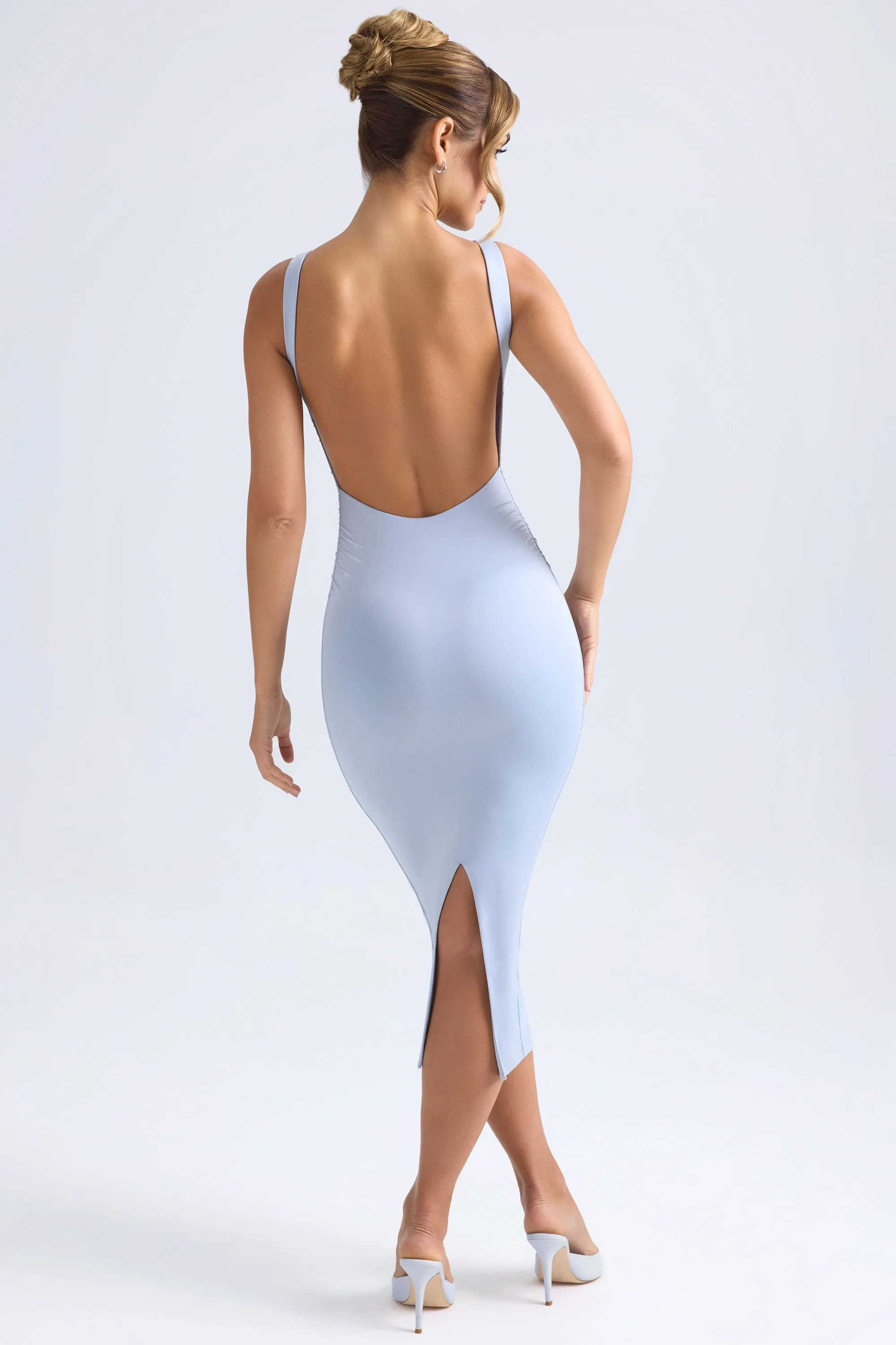 Ruched Open-Back Midaxi Dress in Light Blue Air Move