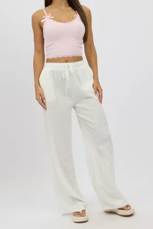 White Wide Leg Pants Elasticated Waist Reflective accents Snag Proof Fabric