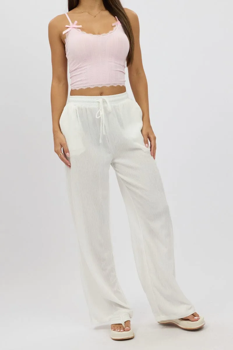 White Wide Leg Pants Elasticated Waist Reflective accents Snag Proof Fabric