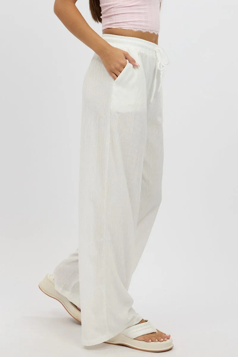 Solid shade White Wide Leg Pants Elasticated Waist