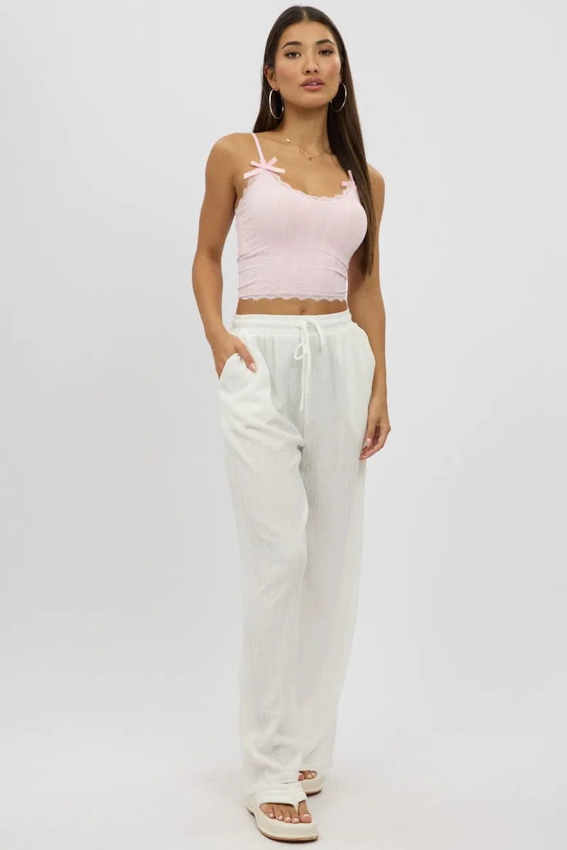 White Wide Leg Pants Elasticated Waist High Quality Material