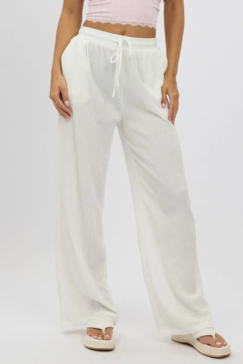 Soft Fabric White Wide Leg Pants Elasticated Waist