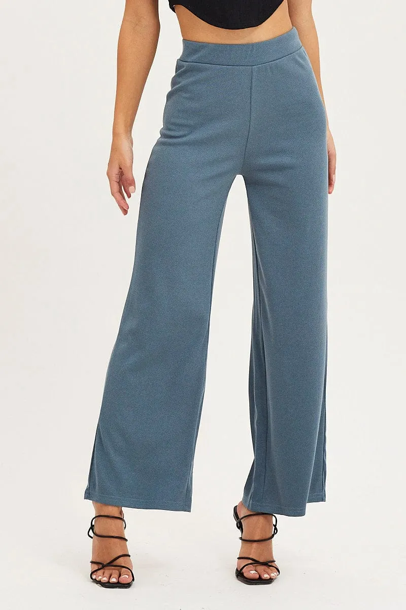 Easy Care Blue Flare Pants High Rise