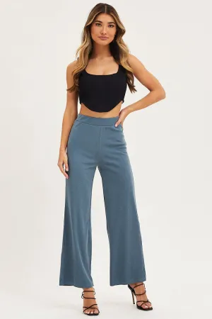 Stylish Layers Essential Wear Blue Flare Pants High Rise