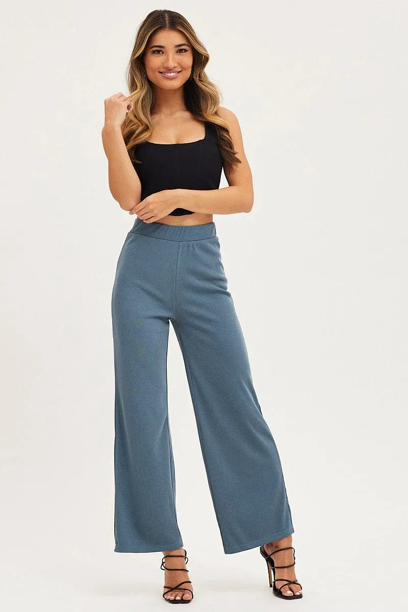 Blue Flare Pants High Rise Effortless Layer Ripstop Fabric Technology