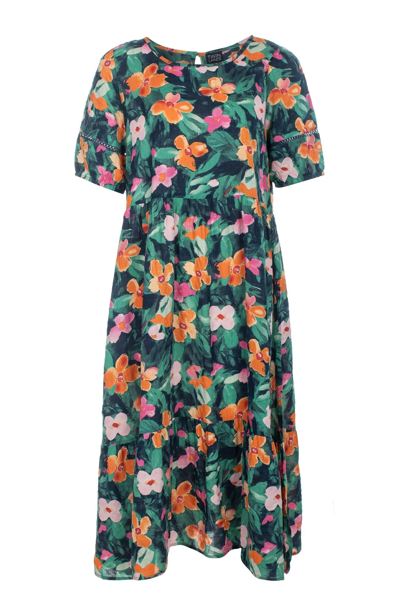 Layered Look HygroscopicFiber Dress | Orange Pink Petals | 6532C1
