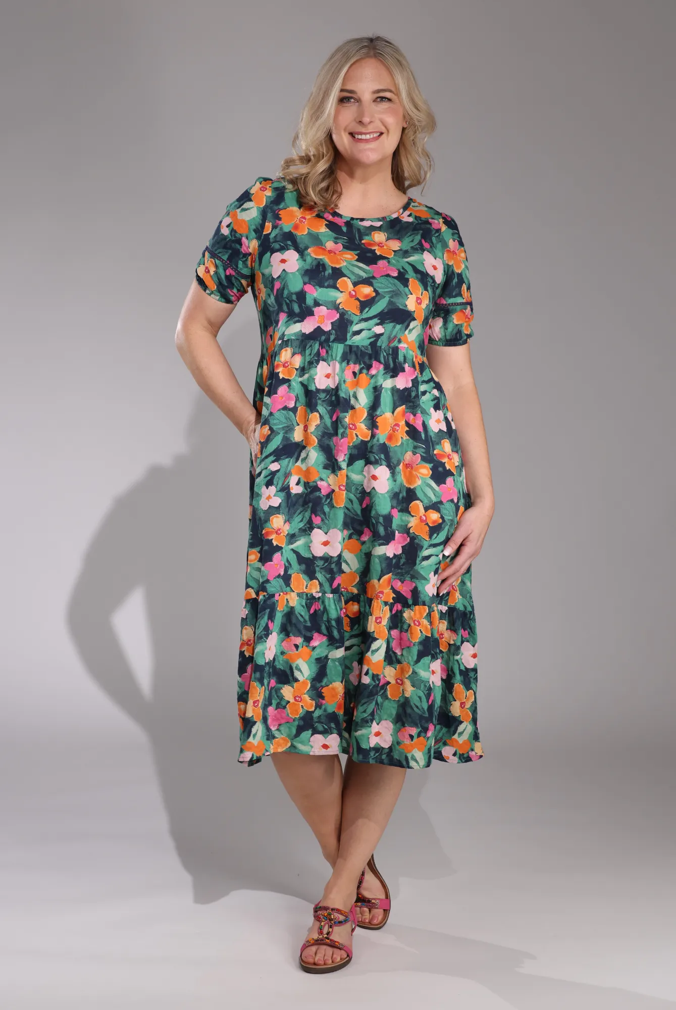 Dress | Orange Pink Petals | 6532C1 ElasticWaistband