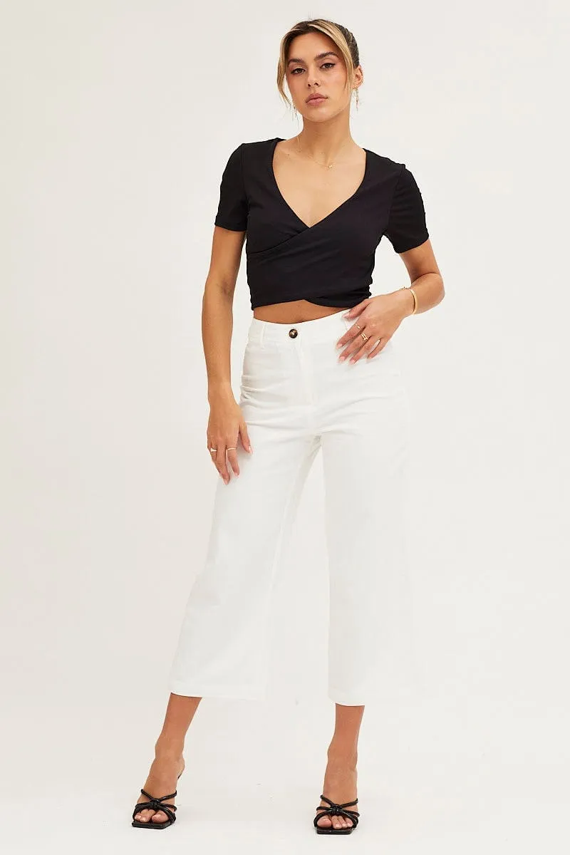 White High Rise Linen Blend Wide Leg Pants Fashionable Look breath easy