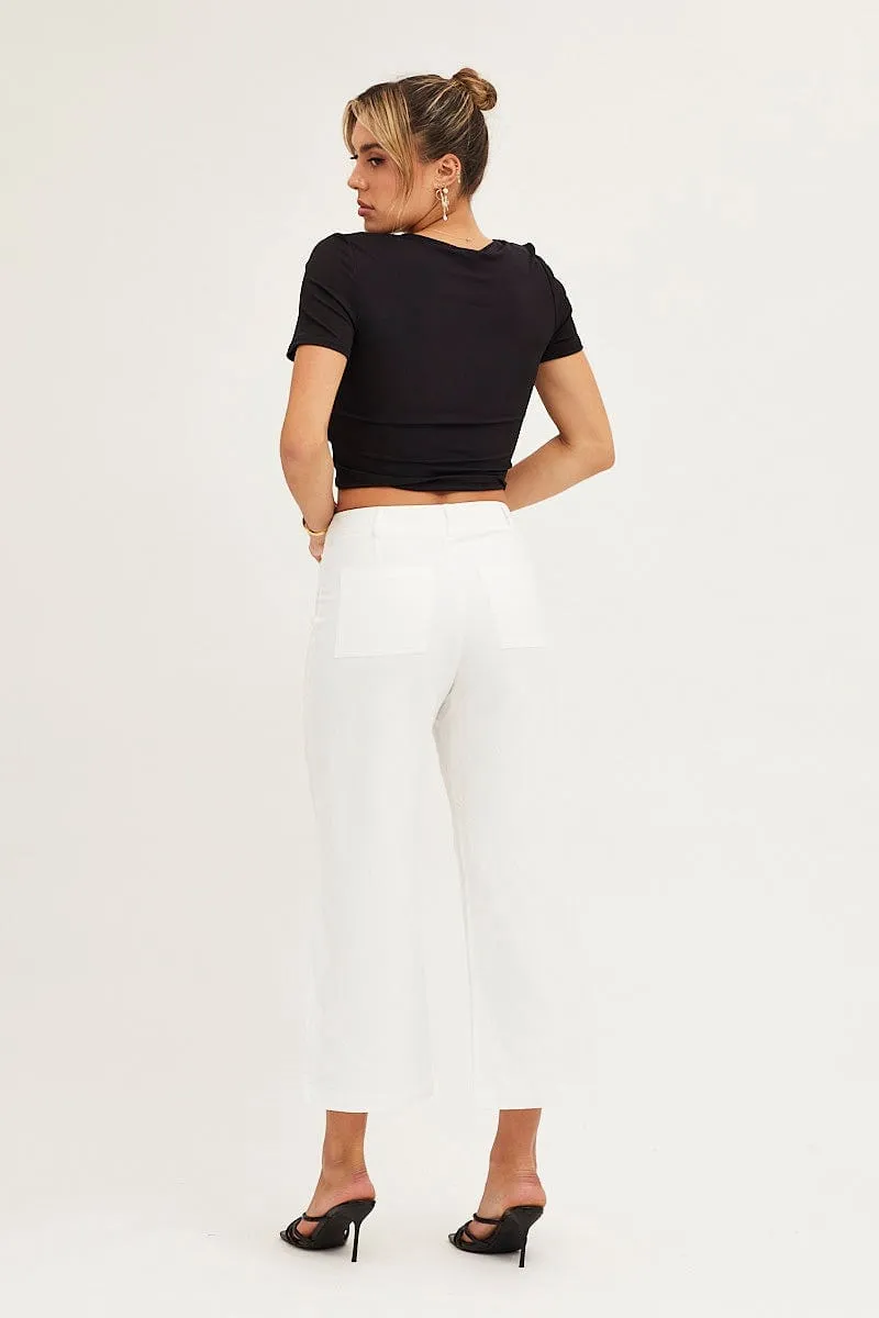 White High Rise Linen Blend Wide Leg Pants Non Binding Waist
